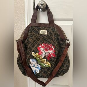 Vintage Y2K Ed Hardy Brown Tote Bag With Rhinestones